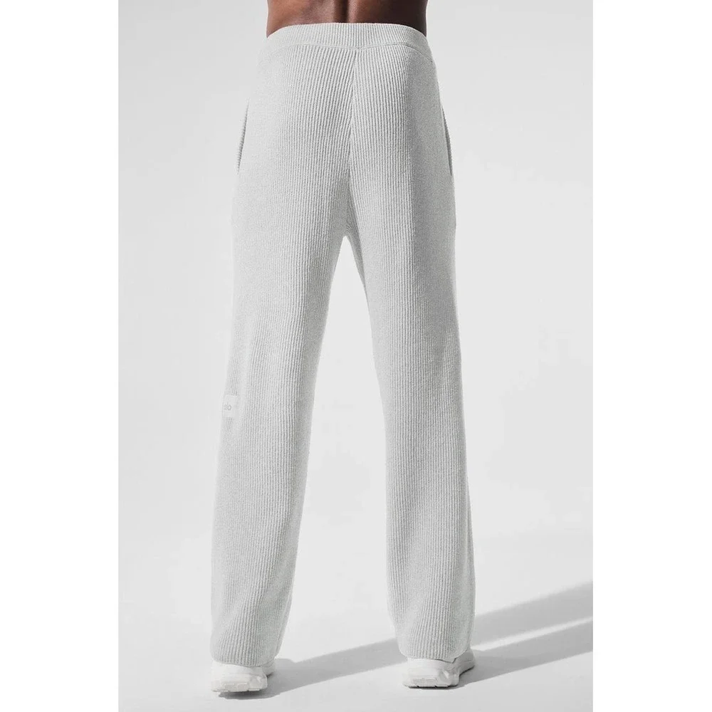 Alo Yoga Dolman Ribbed Knit Jogger Heather Grey Modal Lounge Pants Size Small - Picture 2 of 8